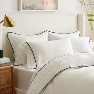 New Quince European Linen Navy Piped Pillowcase Set